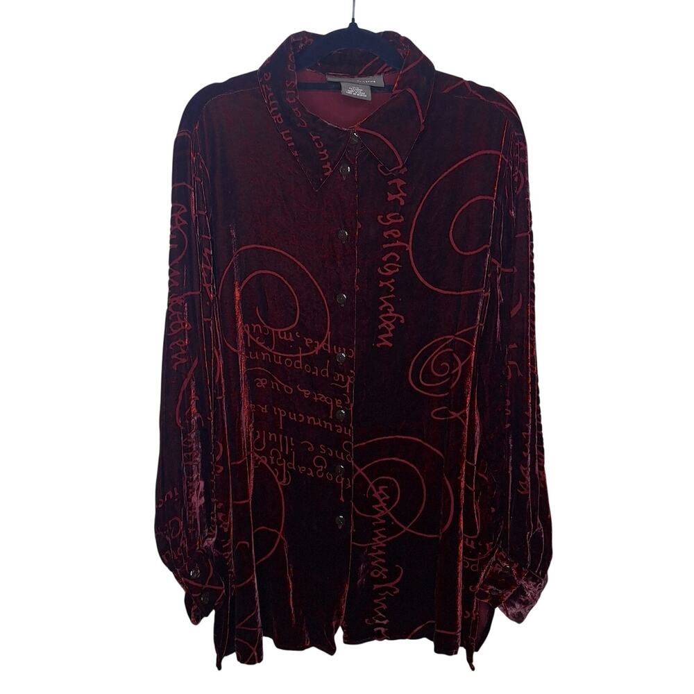 Vintage 90s Y2K Silk Velvet Button Down Top Scott Large Whimsygoth Goth Vamp